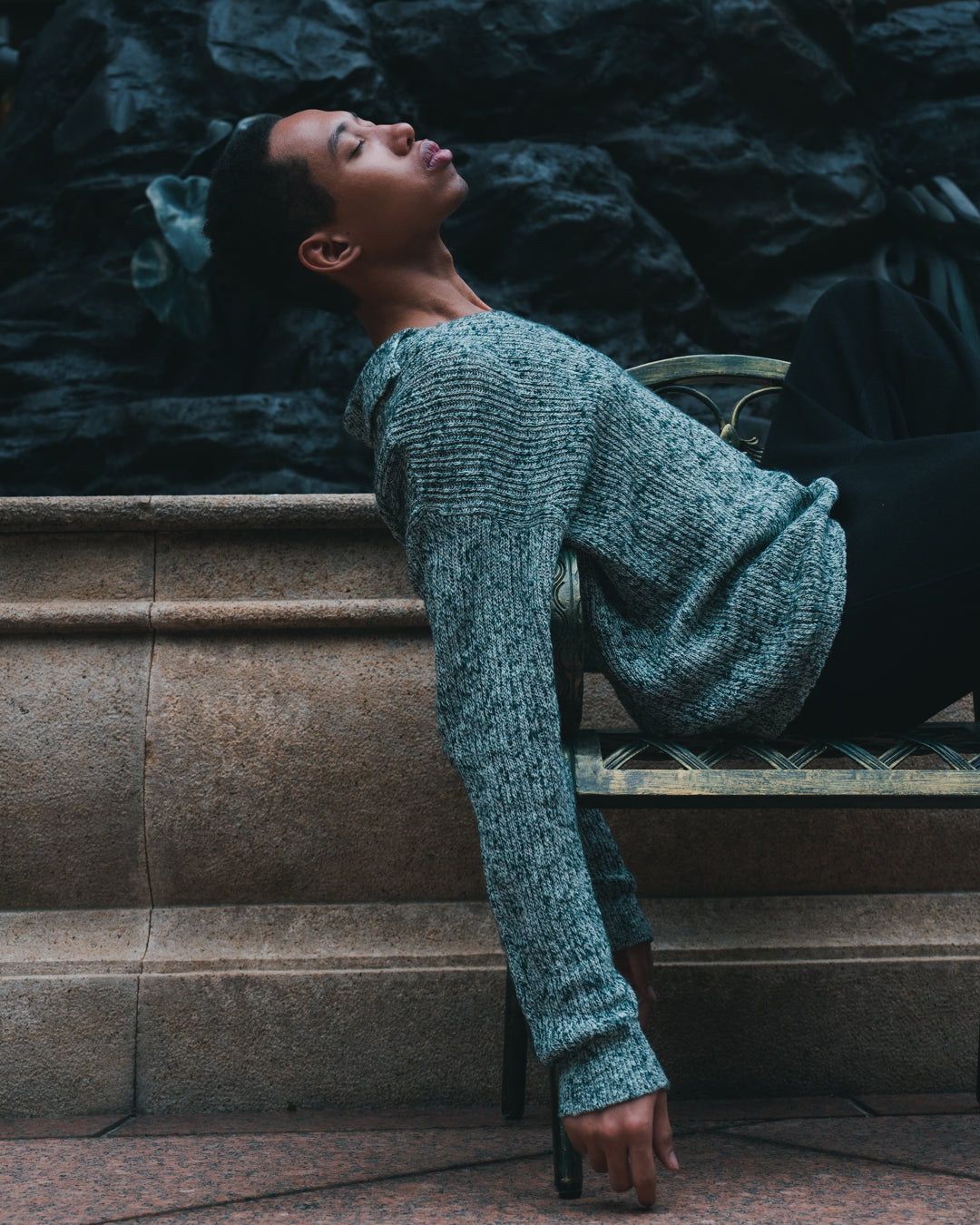 Cotton Slub Mix Top Yarn Rib Knit Skipper Polo