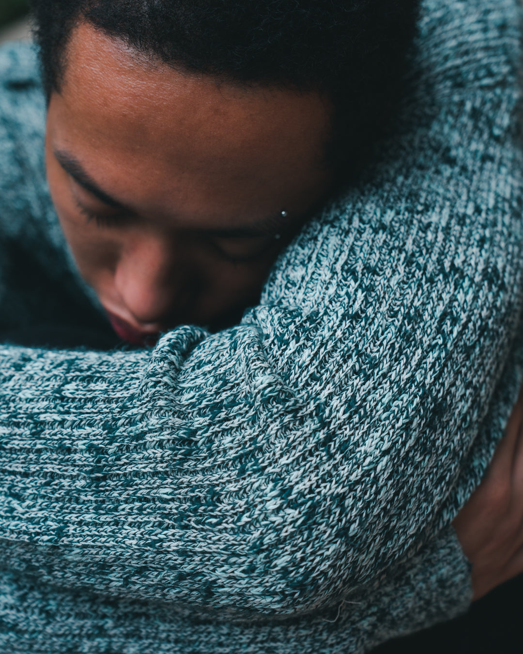 Cotton Slub Mix Top Yarn Rib Knit Skipper Polo