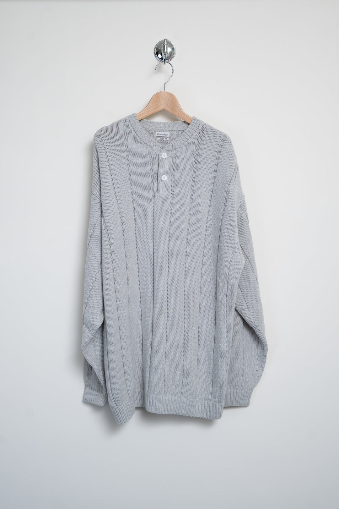 Balloon CTN Wide/Rib Henley Neck Sweater - Loose
