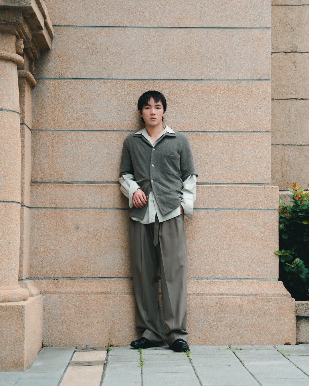 Wool Belted 2Tuck Wide Trousers