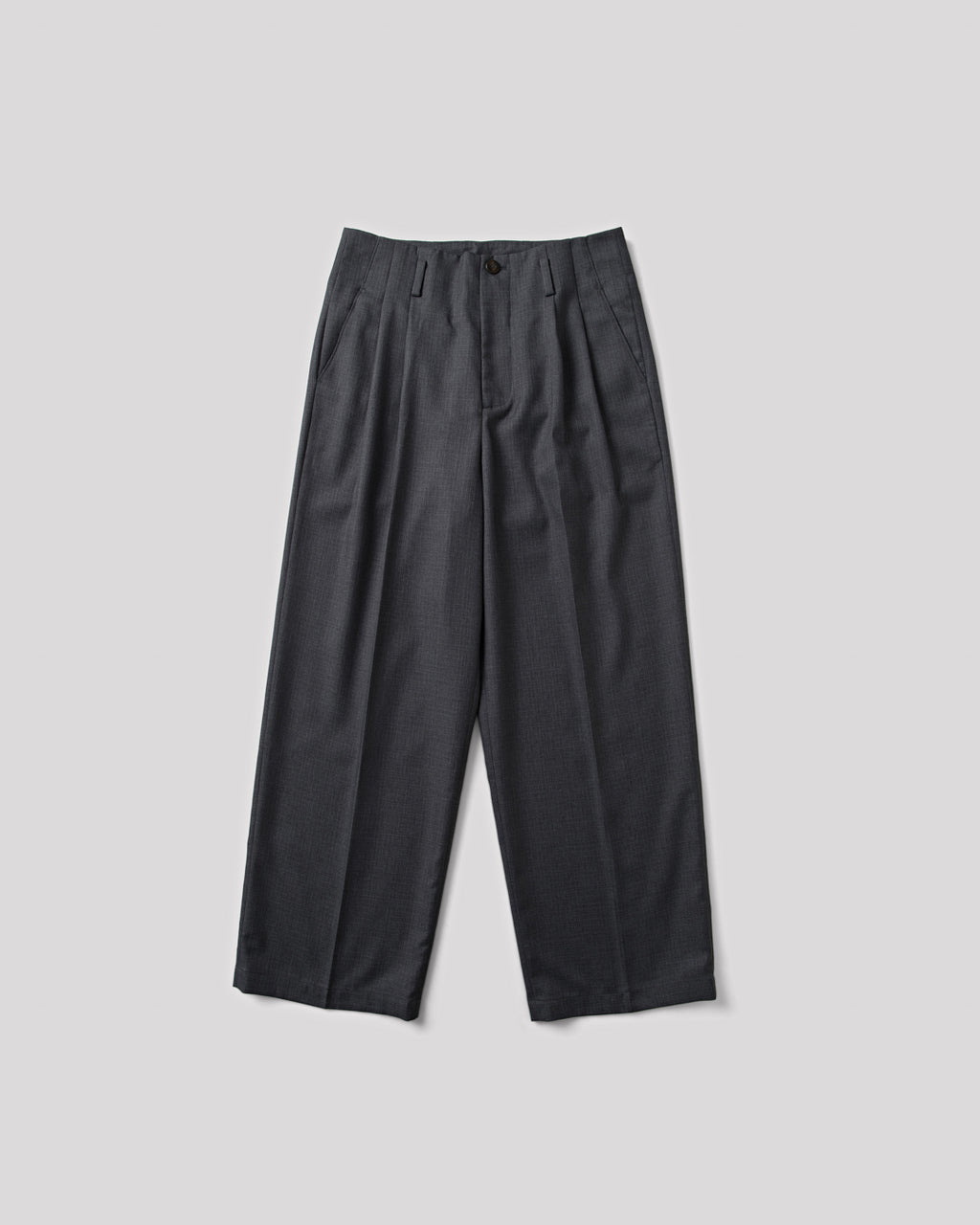 SAMBASHI - Airy Tropical Wool Touch Two-Tuck Slacks (Charcoal)