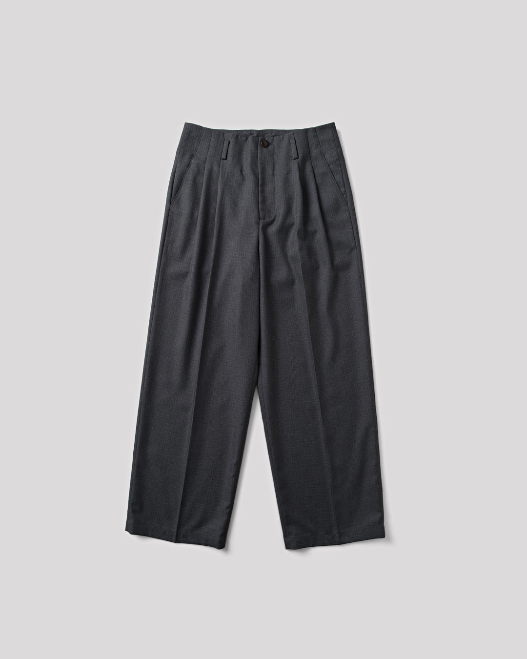 SAMBASHI - Airy Tropical Wool Touch Two-Tuck Slacks (Charcoal)