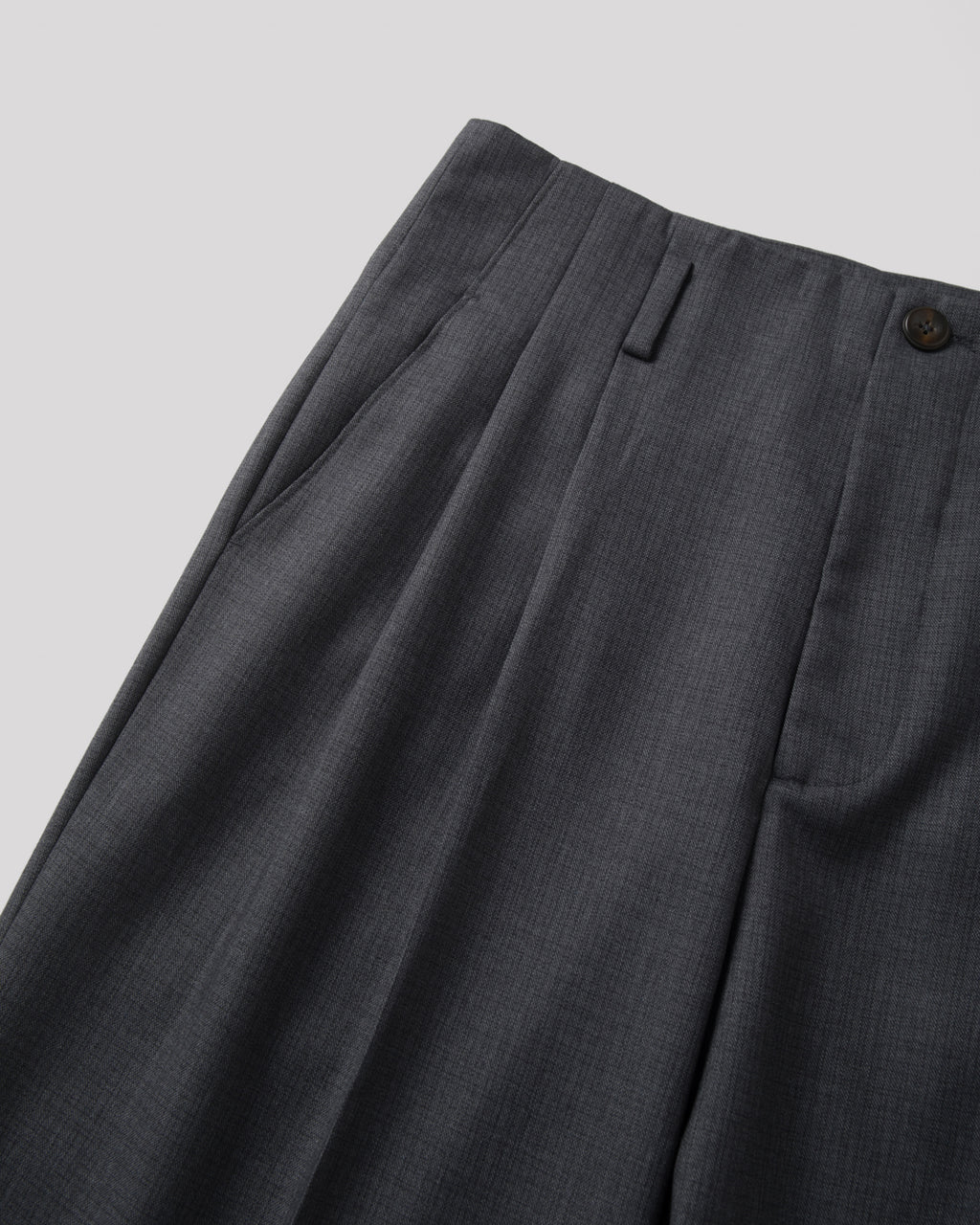 SAMBASHI - Airy Tropical Wool Touch Two-Tuck Slacks (Charcoal)
