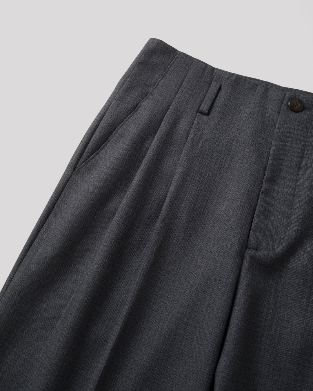 SAMBASHI - Airy Tropical Wool Touch Two-Tuck Slacks (Charcoal)