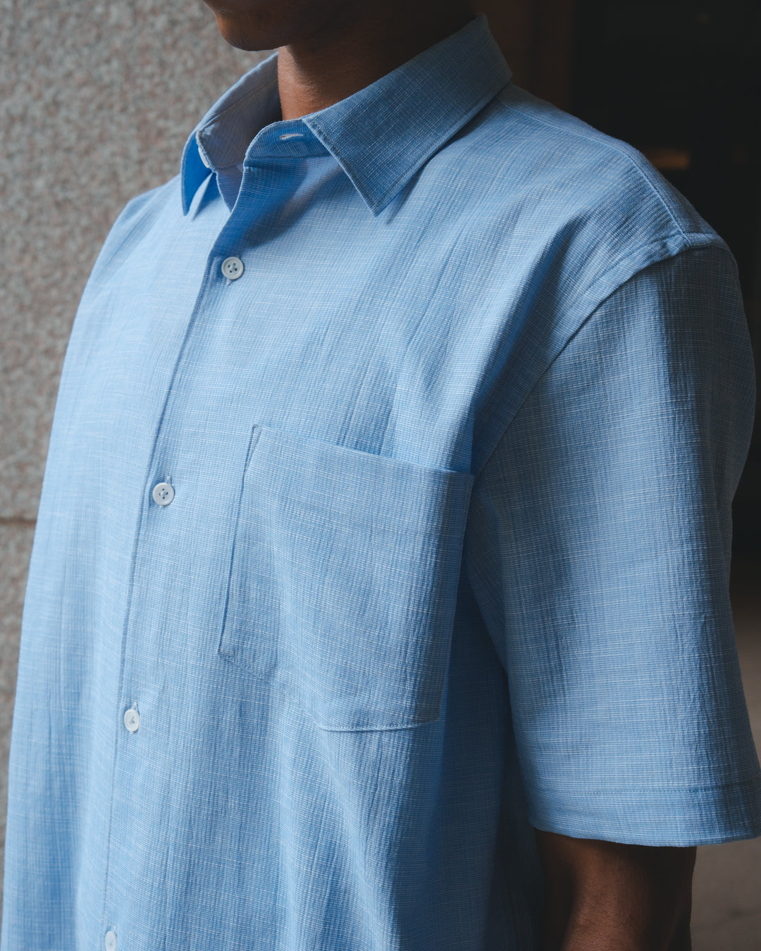SAMBASHI - Airy Slub Stretch Half-Sleeved Shirt (Sky)