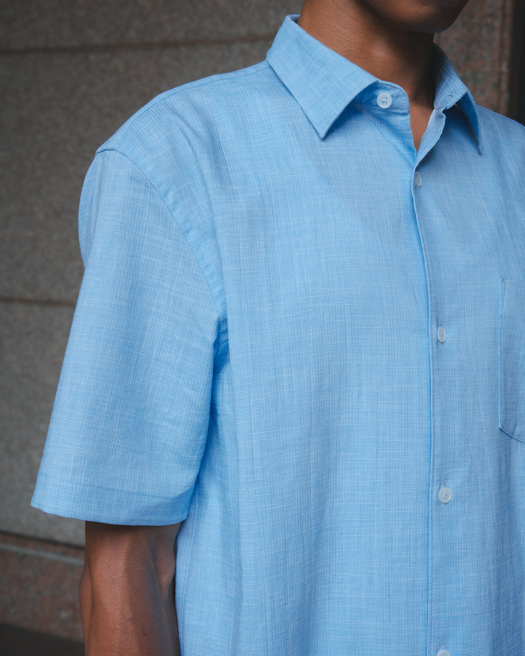 SAMBASHI - Airy Slub Stretch Half-Sleeved Shirt (Sky)