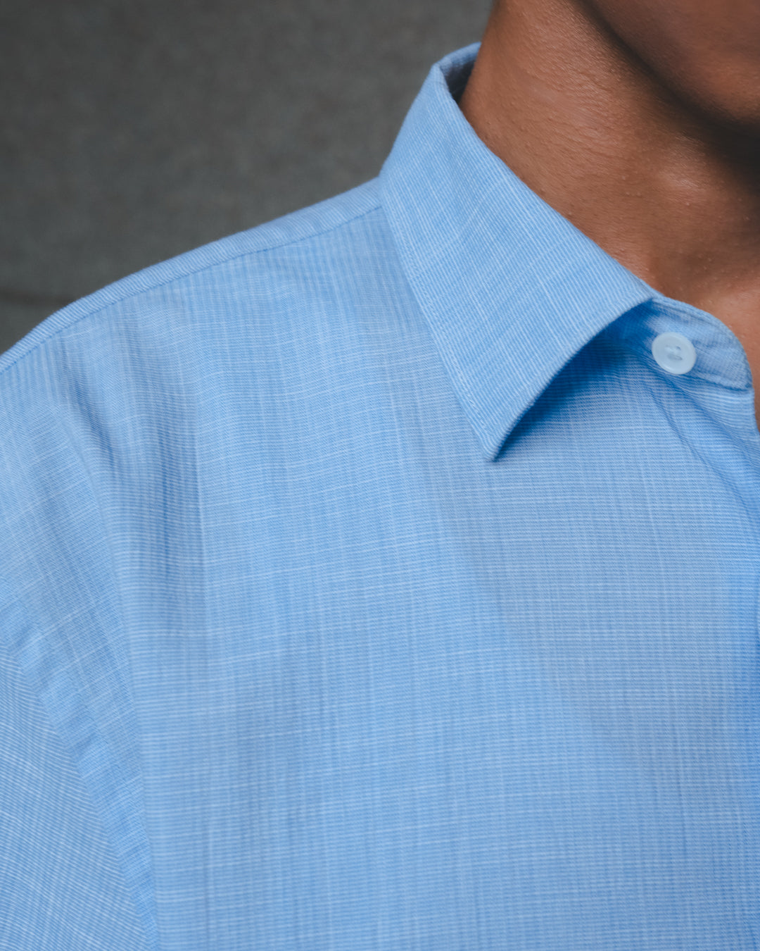 SAMBASHI - Airy Slub Stretch Half-Sleeved Shirt (Sky)