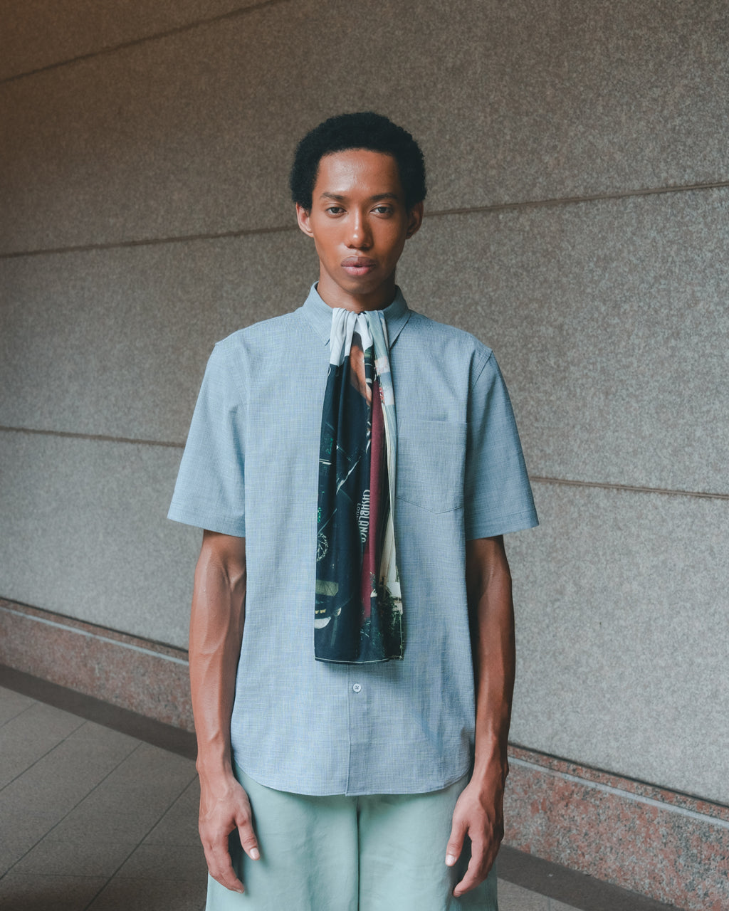 SAMBASHI - Airy Slub Stretch Half-Sleeved Shirt (Emerald)