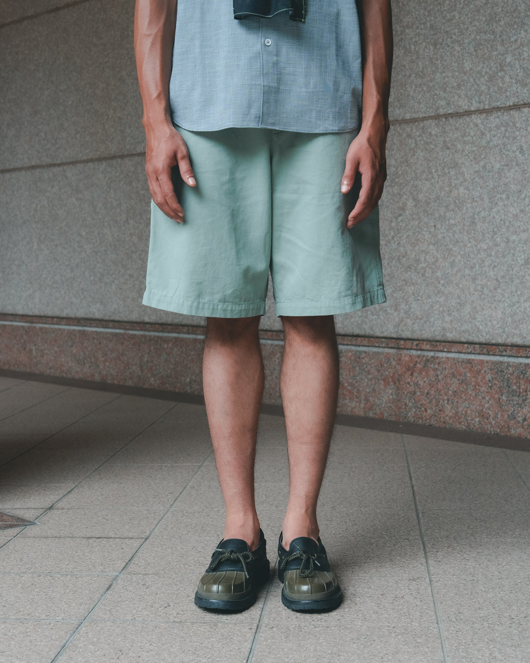 SAMBASHI - Garment Washed Cotton Canvas Snap Shorts