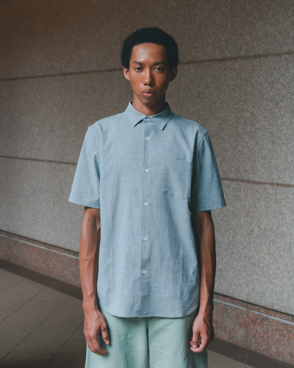SAMBASHI - Airy Slub Stretch Half-Sleeved Shirt (Emerald)