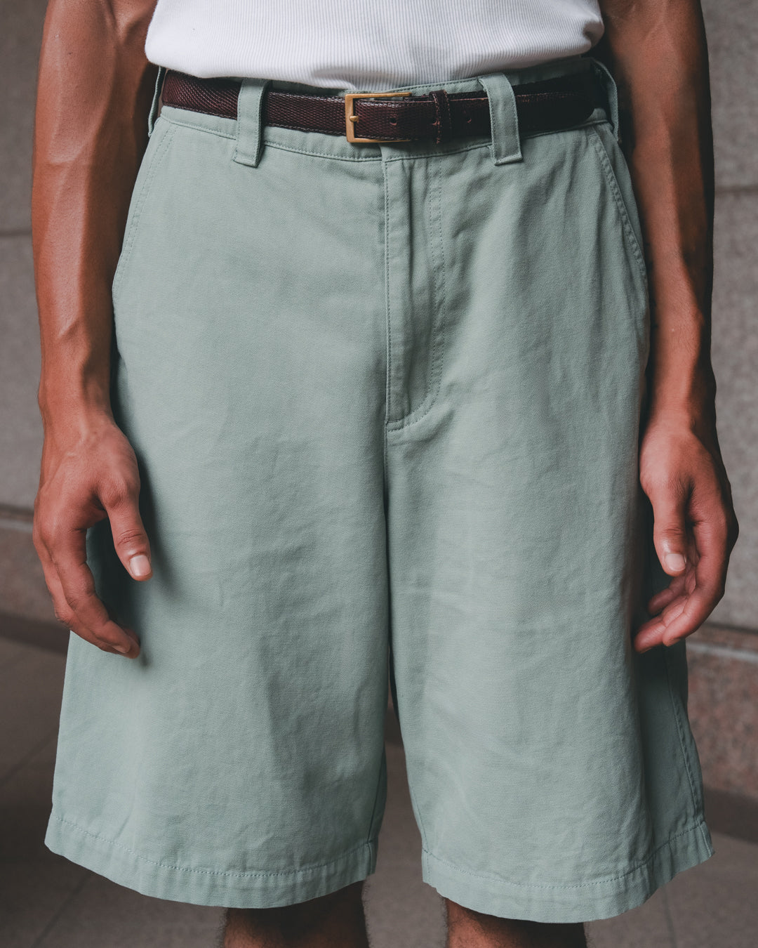SAMBASHI - Garment Washed Cotton Canvas Snap Shorts