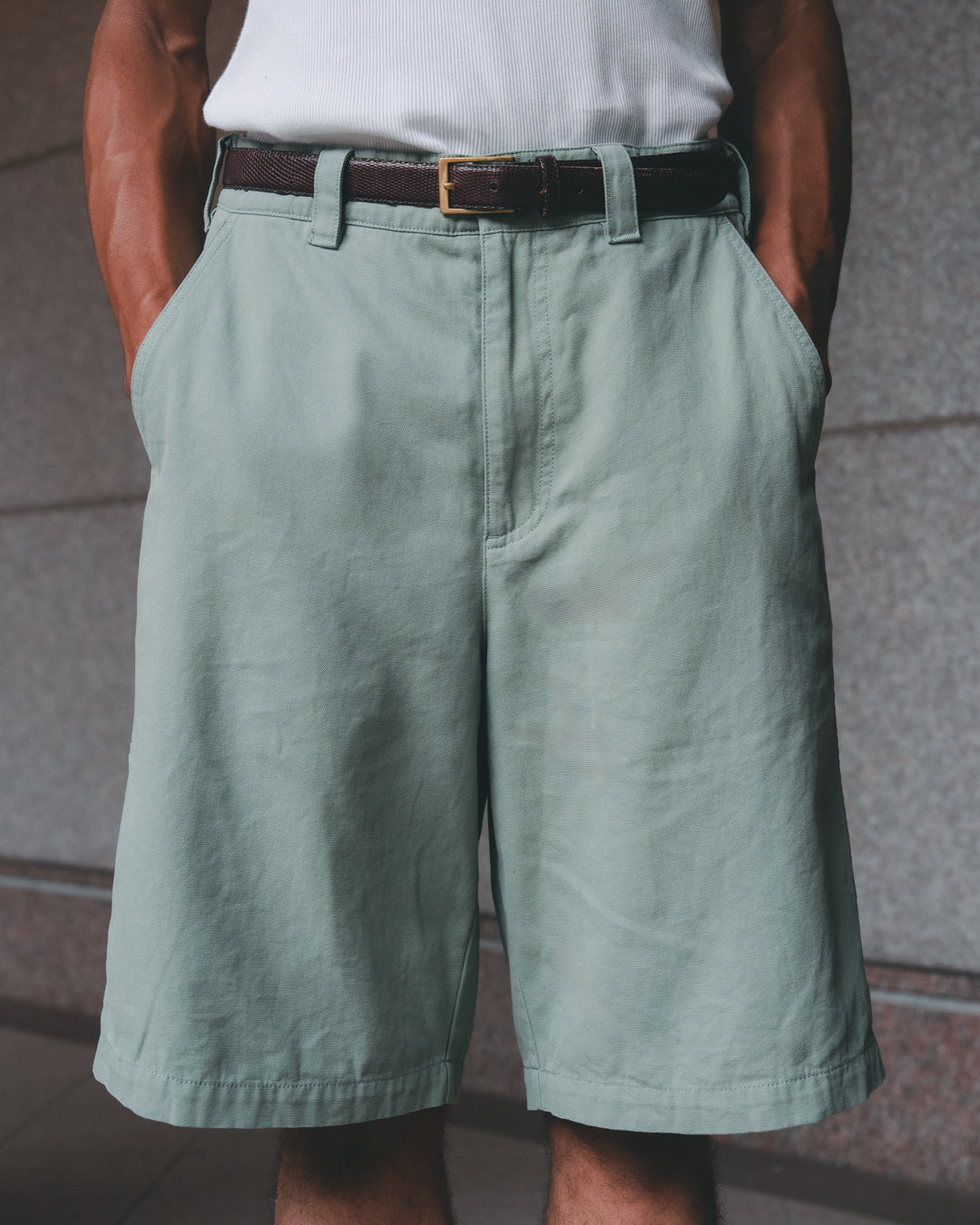 SAMBASHI - Garment Washed Cotton Canvas Snap Shorts