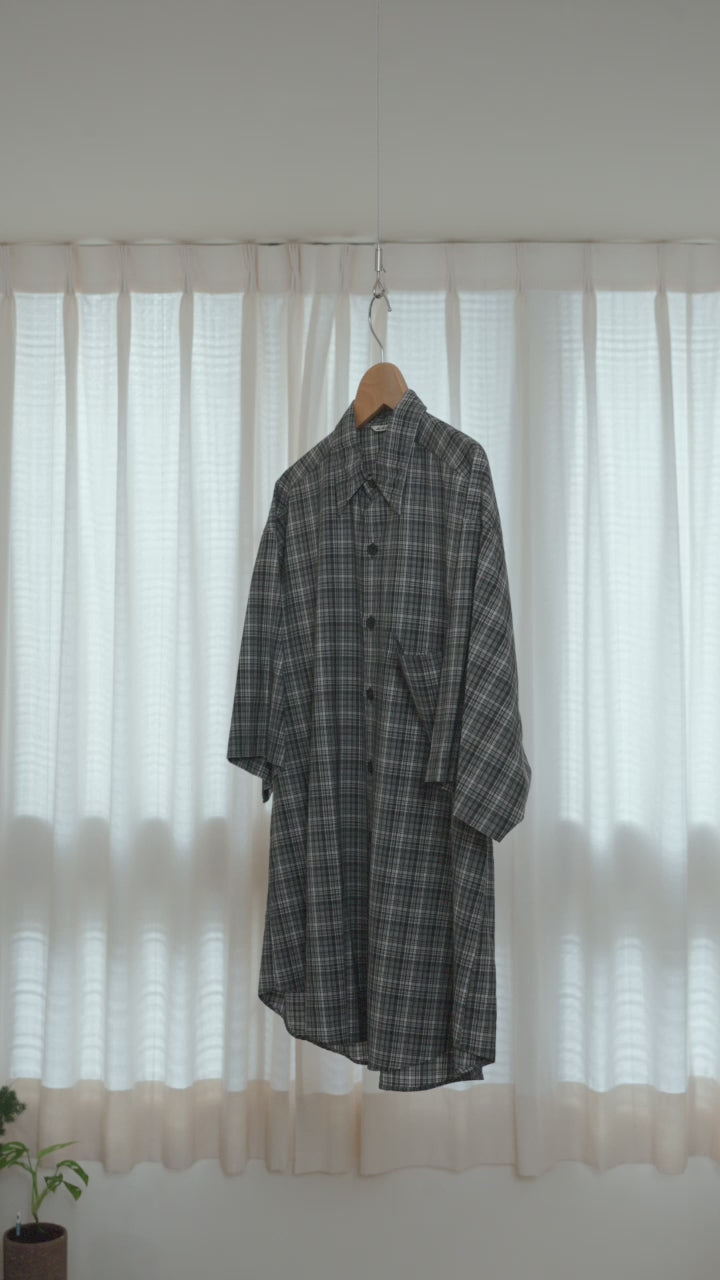 Washable Super Light Wool Check Half Shirt